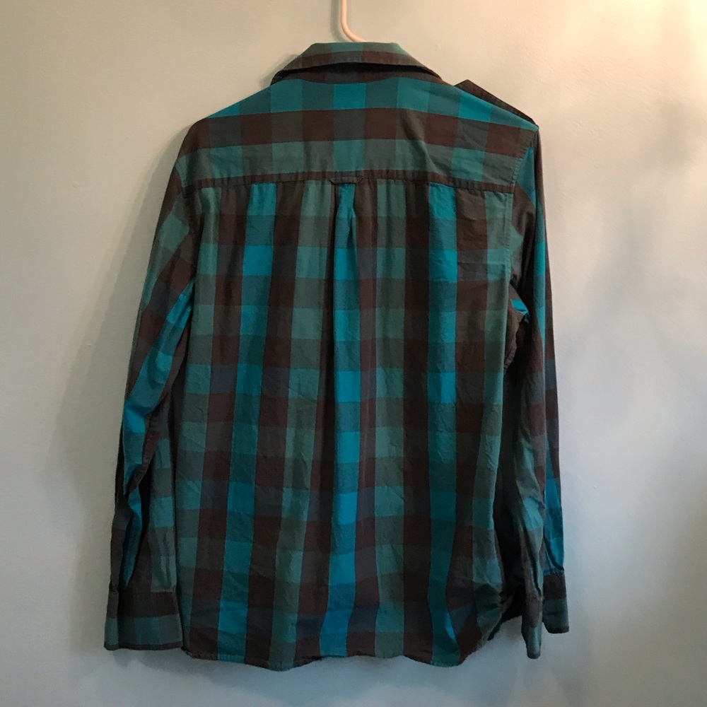 Men’s fitted Alfani button blue down plaid shirt - Picture 2 of 4